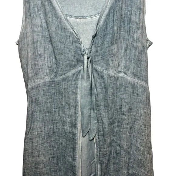INIZIO | Sleeveless Sea Blue Tier Dress with Tie-Front Linen Over Cardi size XL - Picture 8 of 12
